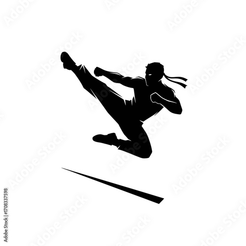 Silhouette of Martial Artist Performing High Kick