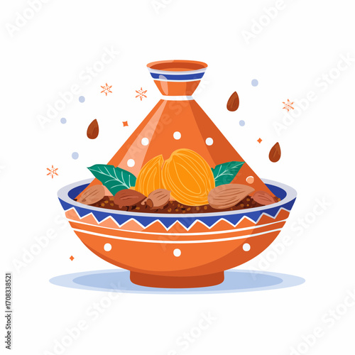 Eine traditionelle Tajine mit zarten Lammstücken, Aprikosen, Mandeln und orientalischen Gewürzen