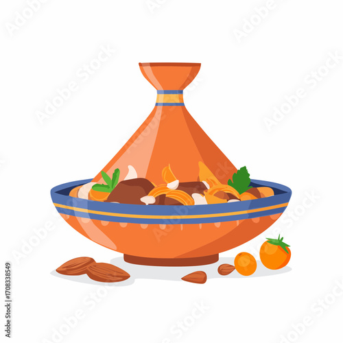Eine traditionelle Tajine mit zarten Lammstücken, Aprikosen, Mandeln und orientalischen Gewürzen
