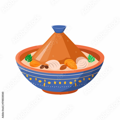 Eine traditionelle Tajine mit zarten Lammstücken, Aprikosen, Mandeln und orientalischen Gewürzen