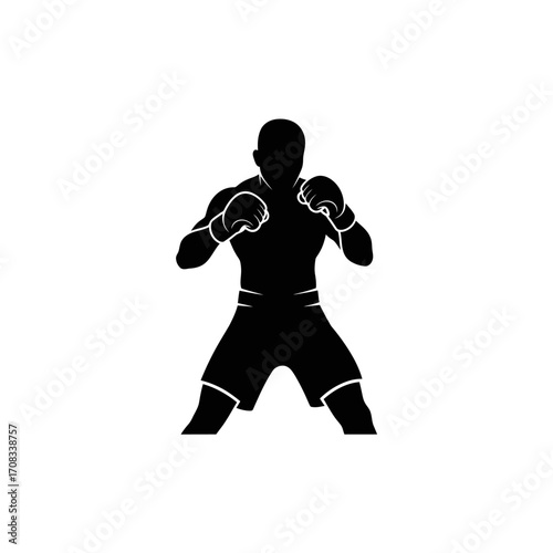 Silhouette of a Boxer in Fighting Stance with Gloves Ready