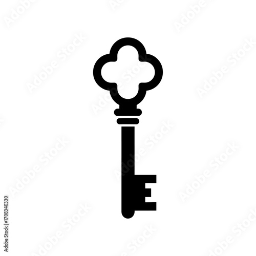 Elegant Black Key with Quatrefoil Head Design