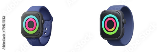 Modern smartwatch with colorful activity rings and blue band
