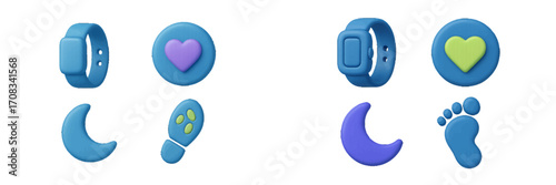 Health and activity monitoring icons for fitness tracking, sleep, and steps