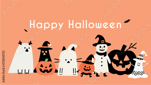 simple and minimalist illustrations of Scandinavian-inspired halloween. pumpkin. october.