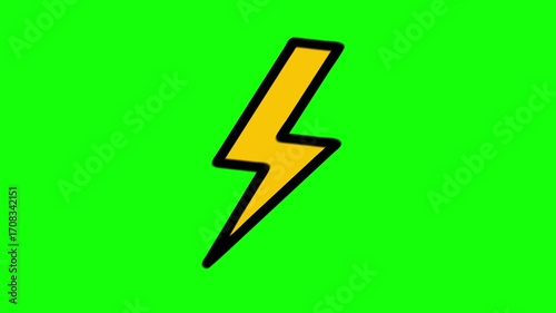 Thunderbolt lightning icon animation on green screen background