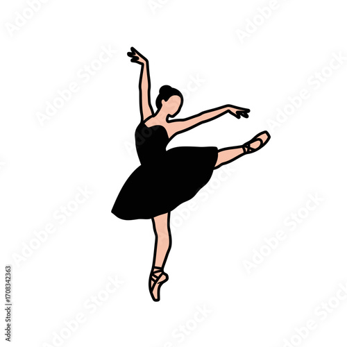 Graceful Ballerina in Black Tights and Pointe Shoes