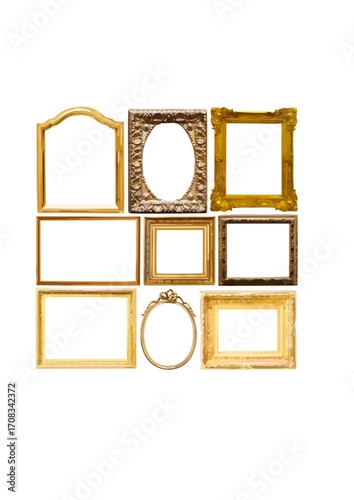 Collection of old empty art frames in different shapes.ai