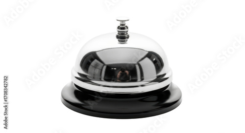 Bild auf Leinwand Isolated chrome plated metal service call bell with black base on seamless backd