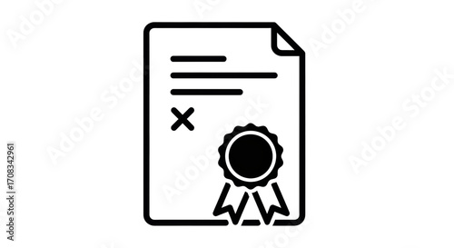 Isolated document file icon with curled corner edge and approved sign seal of quality emblem