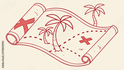 Vintage Treasure Map with Palm Trees.