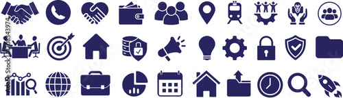 A collection of various business icons. Designed for ease of use in different areas and contexts.