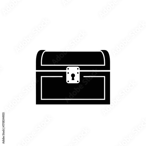 Black and White Treasure Chest Illustration with Lock