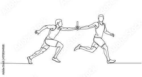Continuous line drawing of relay race, a team sport that requires speed, coordination, and teamwork