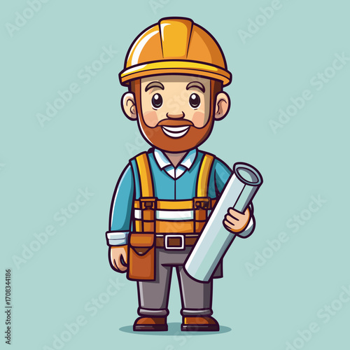 Construction worker cartoon illustration.