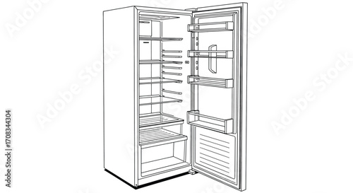 Open refrigerator, a modern appliance for storing food and keeping it fresh for longer time