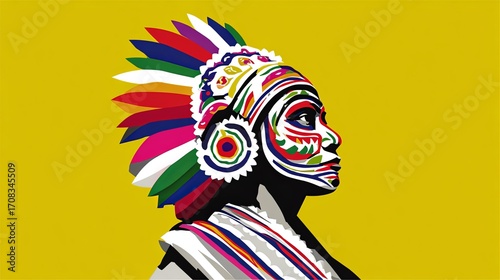 Wallpaper Mural Colorful Tribal Dance Art on Yellow Background Torontodigital.ca