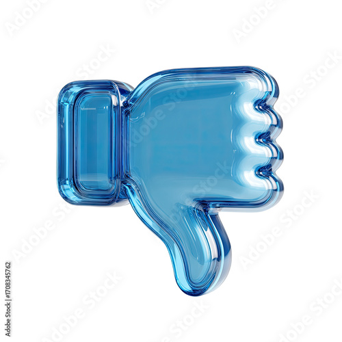 A 3D rendered, light-blue,  thumbs-down icon