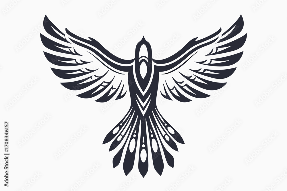 Obraz premium Stylized bold bird emblem showcases spread wings in tribal tattoo design