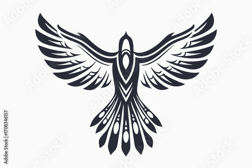 Stylized bold bird emblem showcases spread wings in tribal tattoo design