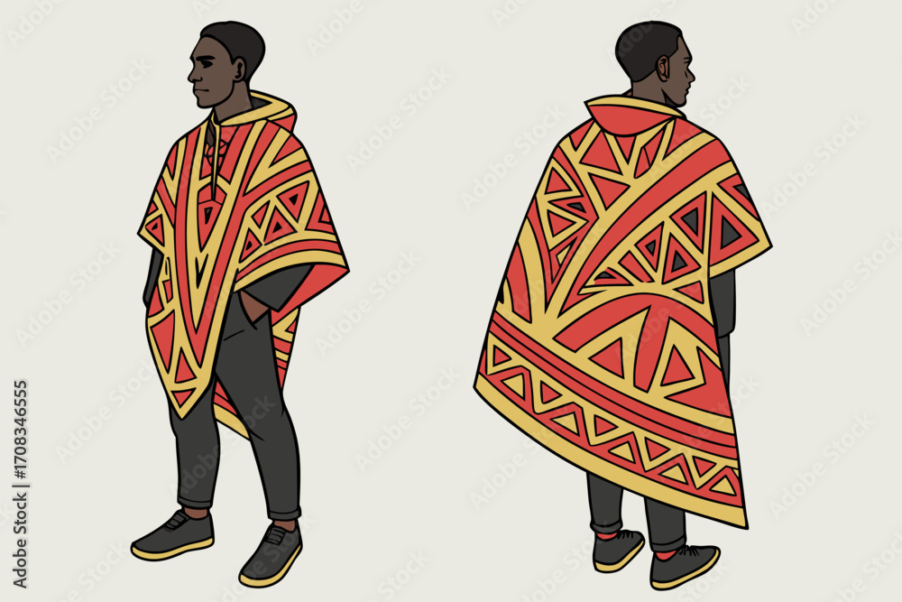 Fototapeta premium Man Wearing Patterned Poncho