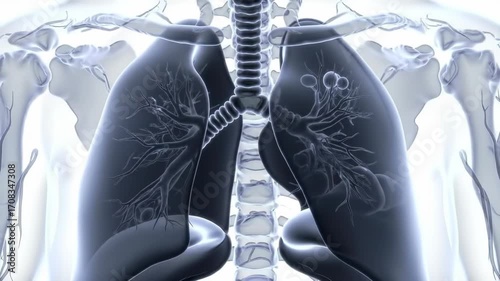 3D Anatomy Lungs, Respiratory System with Bone Structure