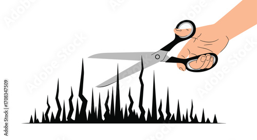 Scissors cutting tall grass in a field.