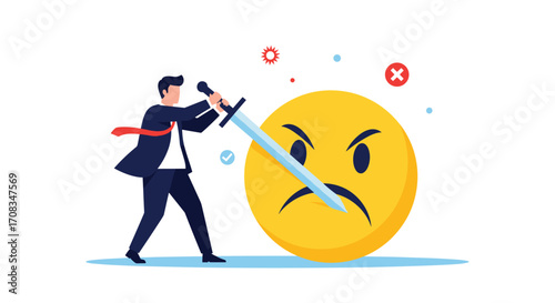 Man fighting with an angry emoji symbolizing conflict resolution.
