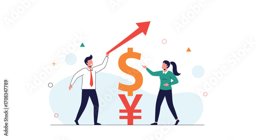 Financial growth and economic prosperity with currency exchange symbols.