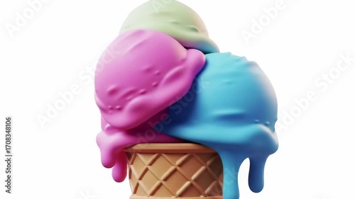 3D Rendered Ice Cream Cone, Delicious & Colorful, Refreshing