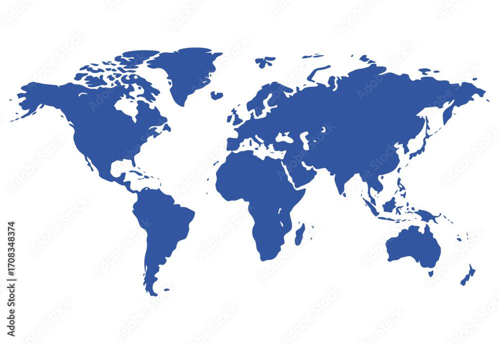 Naklejka premium Blue world map silhouette on a white background representing global connections and international travel