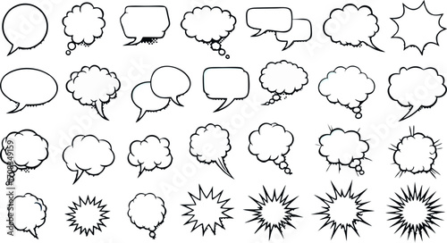 Expressive Comic Style Communication Elements Diverse Speech Bubbles, Thought Clouds, and Burst Shapes for Engaging Visual Storytelling and Interactive Designs