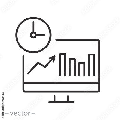 stock market analysis time,  thin line vector illustration