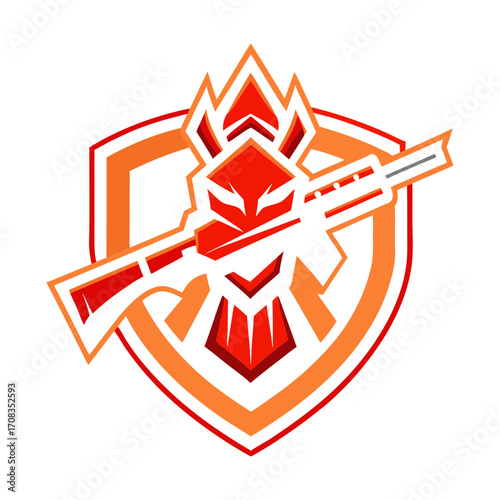 gaming clan logo with stylized weapon icon vector art