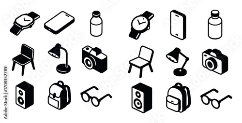 Minimal Isometric Icons Grid