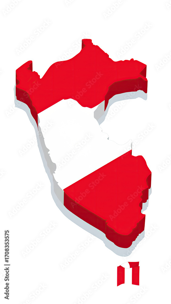 Fototapeta premium Stylized 3D map of Peru with flag colors