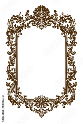 Elegant Vector Wallmate Illustration of Ornamental Victorian Era Frame in Vintage Decorative Style for Classic European Cultural Interior Design