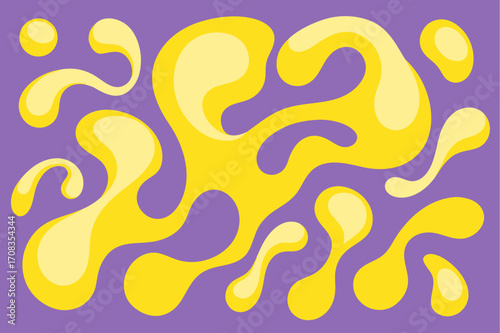 Retro aesthetic background with liquid shapes in yellow and violet colors that evoke nostalgia and vibrant visual design