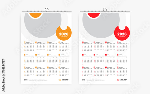 2026 One page wall calendar design template, modern 12 month one page calendar