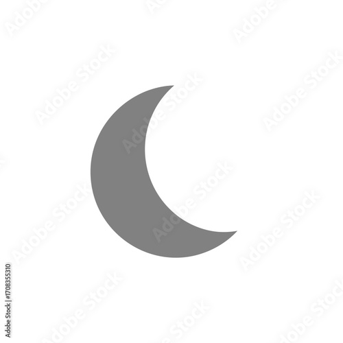Crescent Moon Phase in Gray on White Background