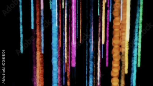 Abstract Colorful Vertical Light Trails on Black Background