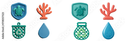 Colorful marine-themed silicone shapes illustrating ocean conservation concepts in a bright and creative design