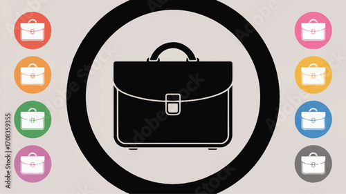 Vector art of black briefcase with colorful circle around it, business concept image