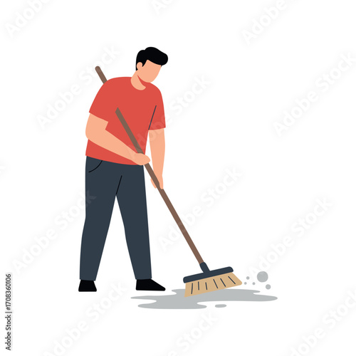 Cleaning action by an individual indoor setting digital illustration minimalist design direct view home maintenance concept. Vector illustration