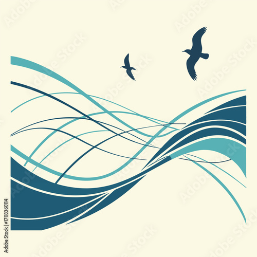 An abstract blue wave design with flowing lines and a light curve pattern for a web background.