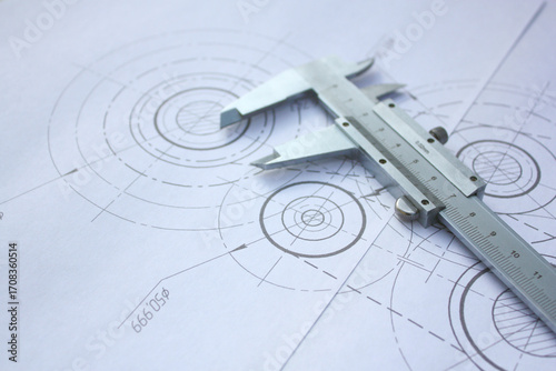 Mechanics engineering industry . New technologies. Paper drawing.
