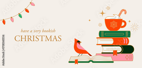 Christmas book fair banner. Winter book sale vector illustrations.