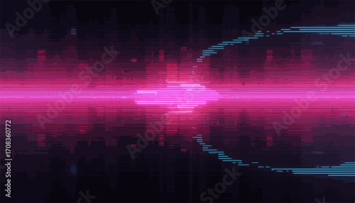 Abstract cyber background with pink and blue glowing elements and dark backdrop. Cyber backdrop glows in bright pink and blue, presenting luminous abstract shapes,