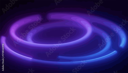 Neon light painting with glowing purple and blue swirl, colorful illumination. This neon light painting image showcases smooth light gradient transitions and an abstract glowing effect,