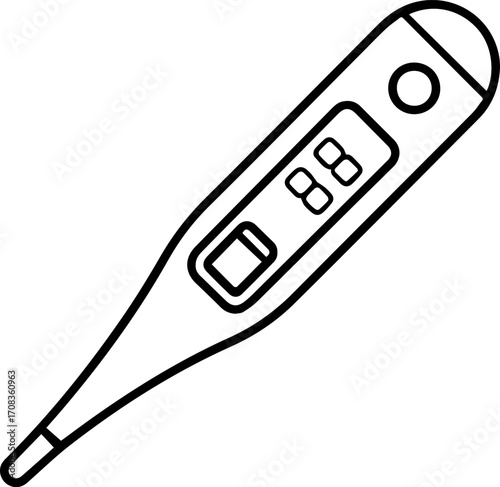 Digital Thermometer Line Art Vector – Medical Temperature Measurement and Healthcare Tool